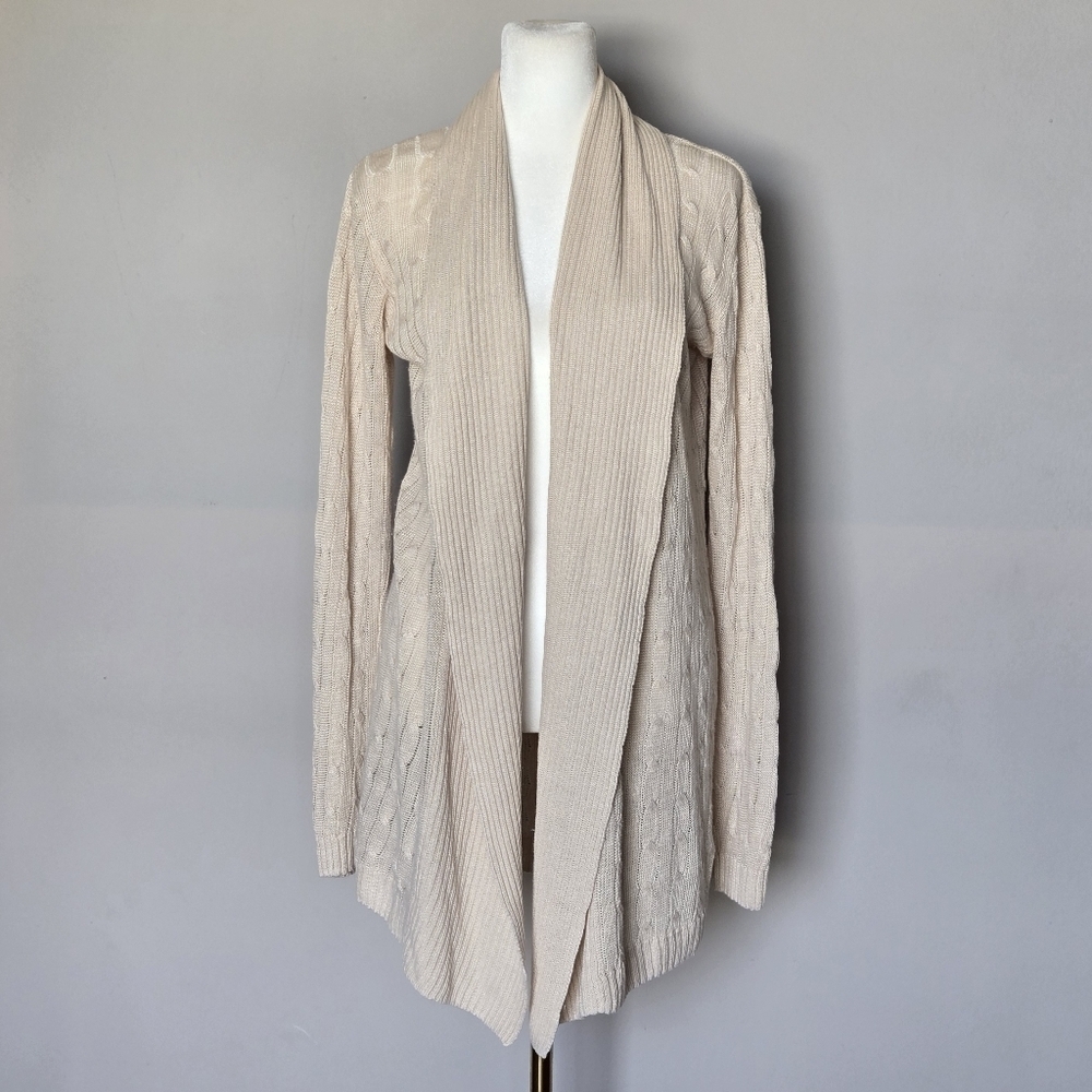 Ralph Lauren Black Label 100% Linen Cable Knit Shawl Collar Cardigan Sweater